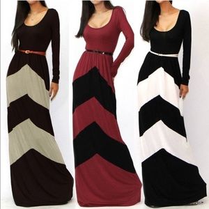 Long Sleeve Slim Maxi Dress With Belt