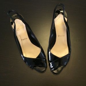 Louboutin patent leather slingback wedges
