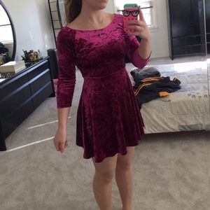 cute red velvet skater dress with 3/4 sleeves