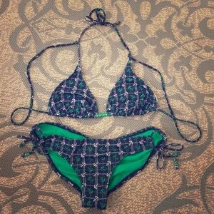 Navy/green anchor bikini