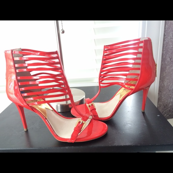 Michale kors orange strappy heel, gold hardware