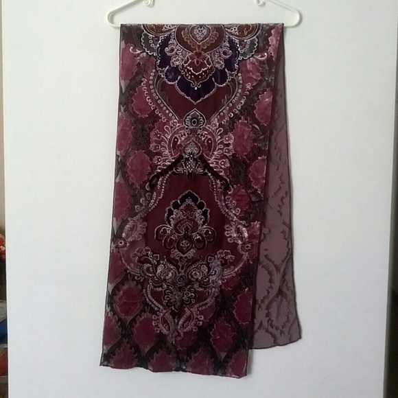 Plum Pink Burnout Velvet Mesh Organza Scarf