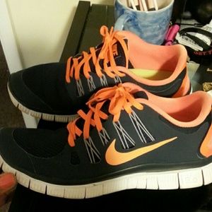 Women's Navy and Orange Nike Free Run 5.0