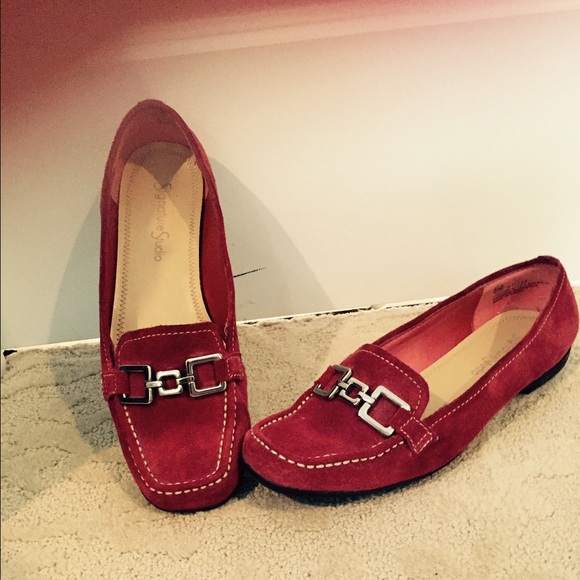 Red suede loafer