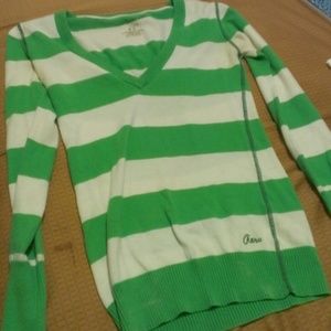 Green and white striped sweater