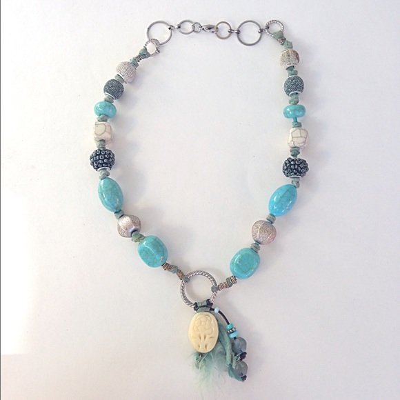 Boho Leather and Feather Beaded Necklace