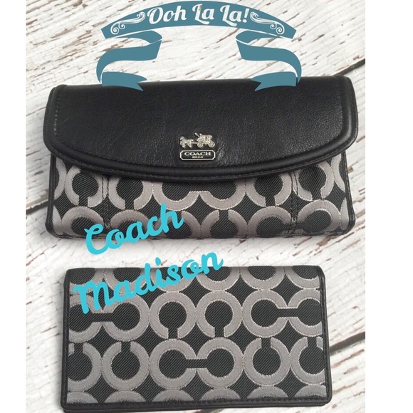 Coach Clutches & Wallets - Coach Madison Black Gunmetal Op Art Wallet