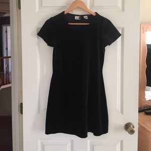 Black velvet short sleeved dress
