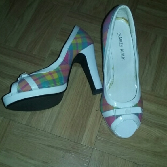 Charles Albert plaid peep toes
