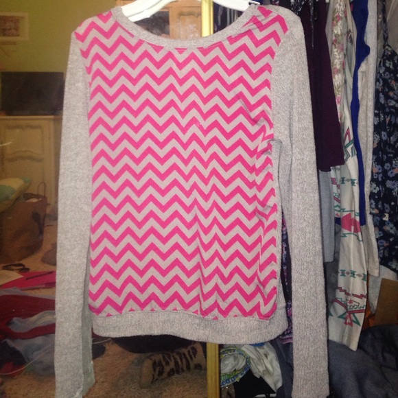 Sheer pink and grey chevron sweater