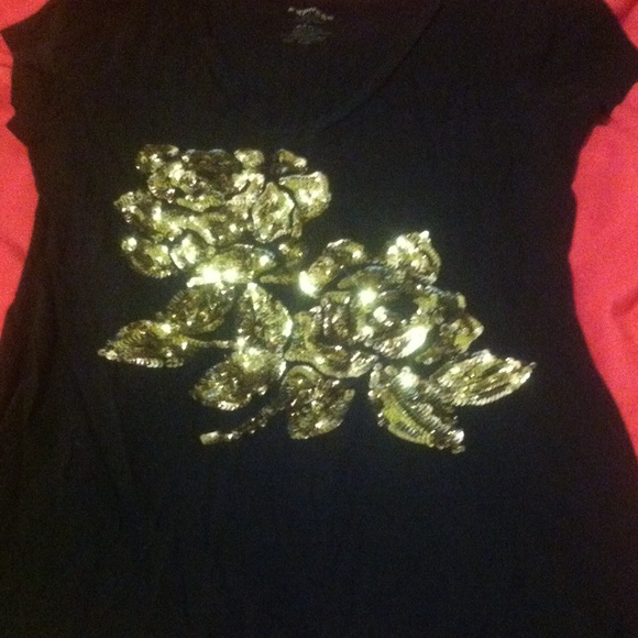 Black shirt with gold sequenced flowers