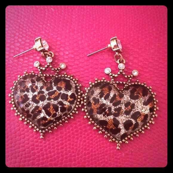 Betsey Johnson Leopard Heart Shaped Earrings