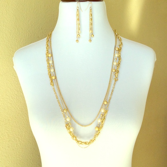 Tri Gold Chain Necklace Set
