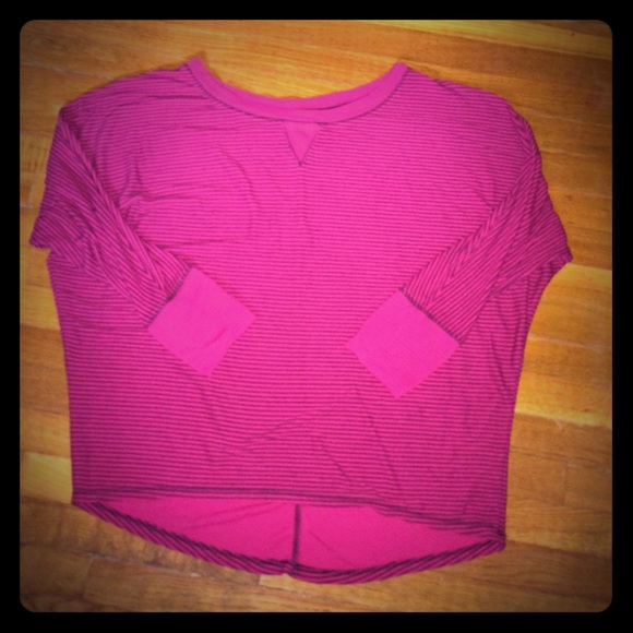 LB Active off shoulder top. Pink&Black striped