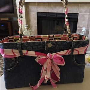 Bluejean handbag with beaded handles
