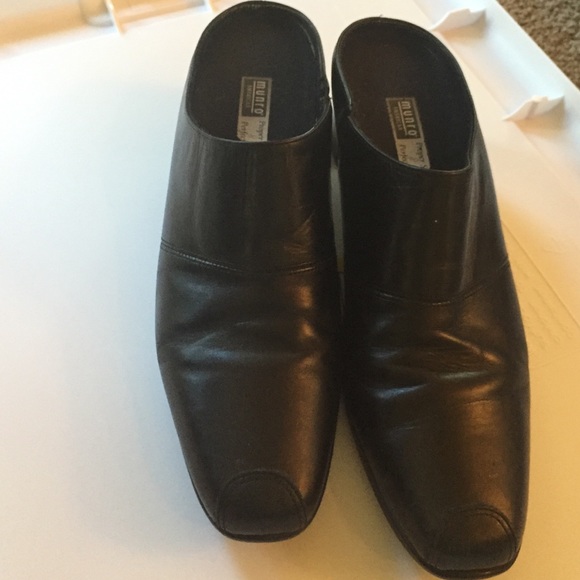 Black leather slides