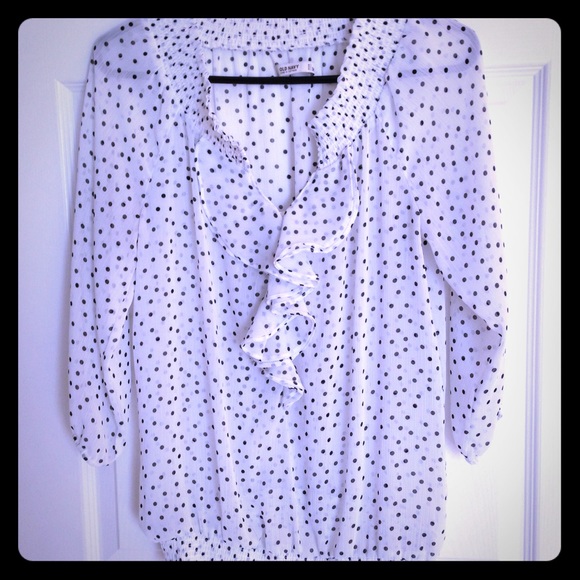 Old Navy Polka Dot Ruffle Blouse - White/Black