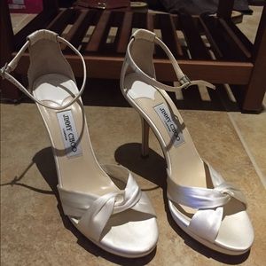 Jimmy Choo Ivory Satin Ankle Strap Heels