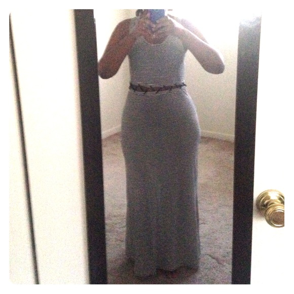 Black and white striped maxi dress