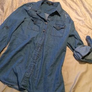 Studded Chambray Top