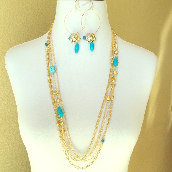 Turquoise Multi Chain Statement Necklace Set