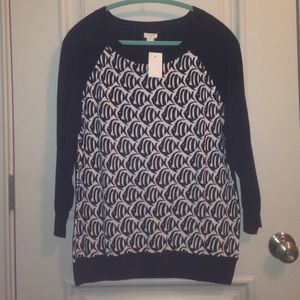 j.crew factory navy and white fish print sweater