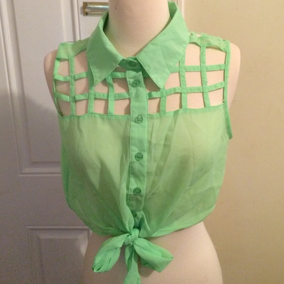 Lime green tie front crop top