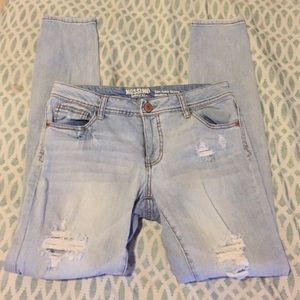 Light blue ripped skinny jeans.