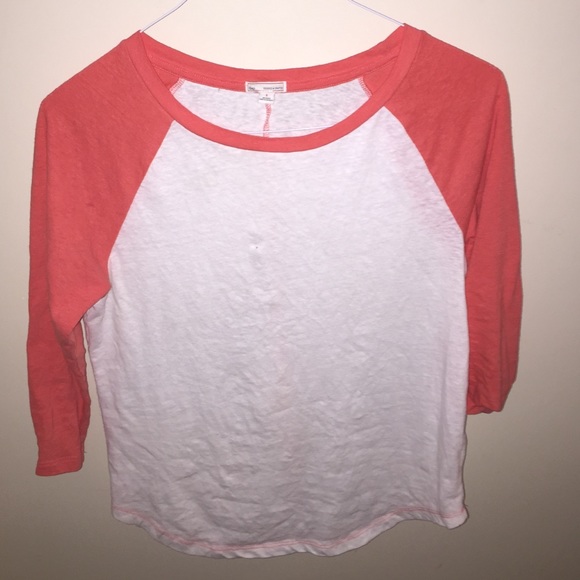 Peach and white mid sleeve baseball T-shirt