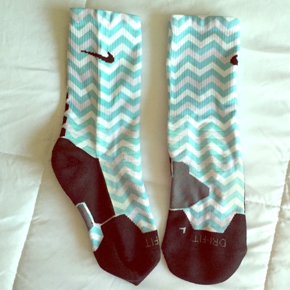 Light Blue and White Chevron Nike Dri-Fit Socks