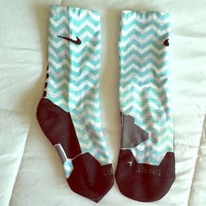 Light Blue and White Chevron Nike Dri-Fit Socks