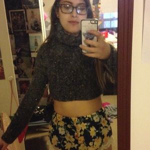 Cropped grey sparkly turtle neck sweater