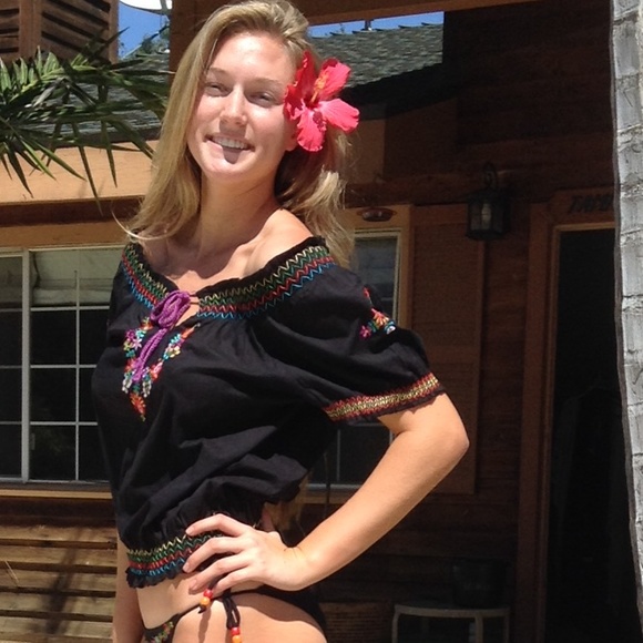 2CHILLIES Black Boho Off Shoulder Embroidered Top - Picture 2 of 5