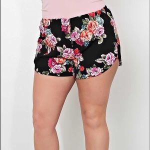Black floral woven shorts