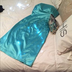 Bebe satin turquoise tube dress