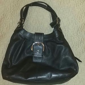 Coach black leather hobo with buckle