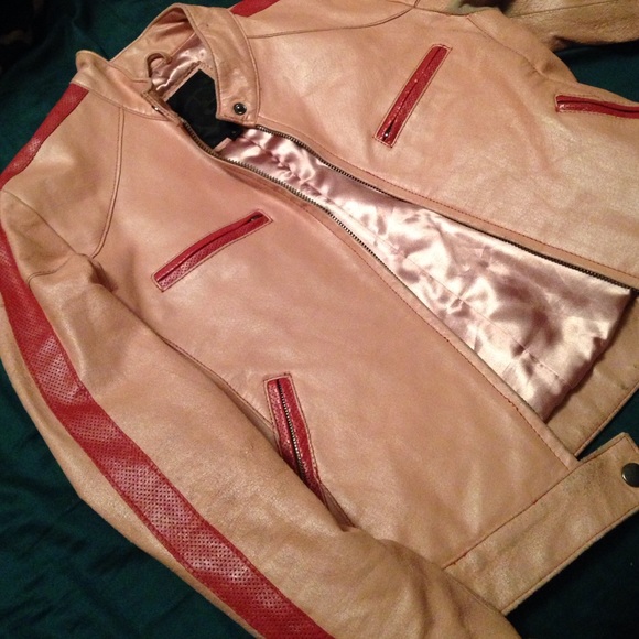 Pink Pearlized Leather Motorcycle Jacket - Picture 1 of 4