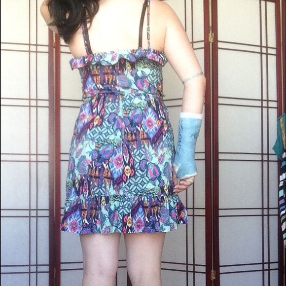 Abstract Multi Color Sun Dress w/ Ruffles - Picture 3 of 4