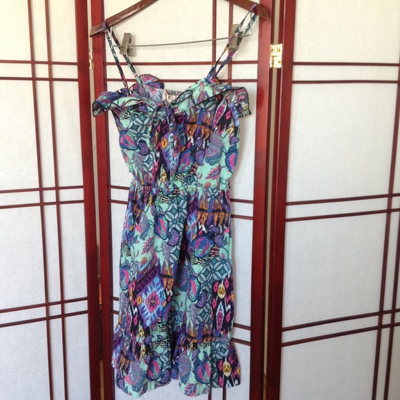 Abstract Multi Color Sun Dress w/ Ruffles - Picture 4 of 4