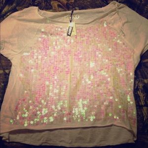 Iridescent sequined white top