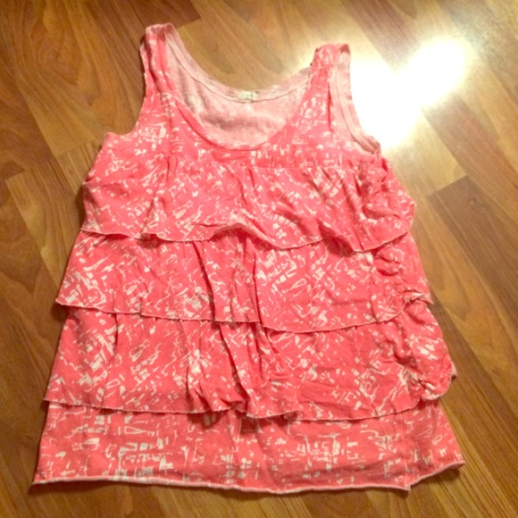 Coral and white tank with ruffles
