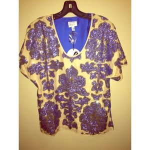 Tracy Reese Nude and Blue Sequin Top