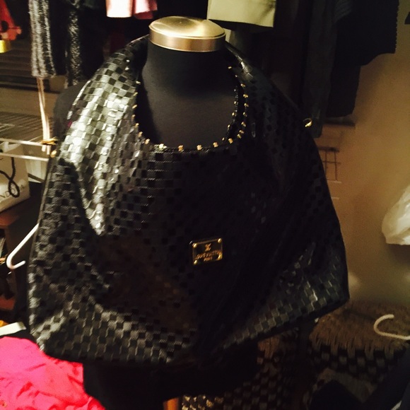 Blk patient leather hobo bag