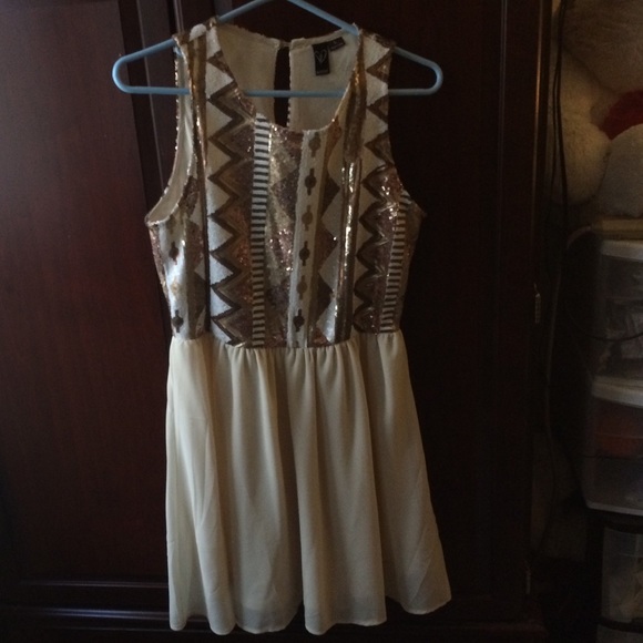 Gold/ rose gold sequenced cream short dress
