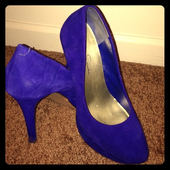 Blue Jessica Simpson suede stilettos, 6 inch