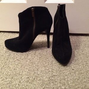 High heel booties; black suede
