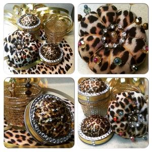 Cheetah print pin cushions and pin cushion jars