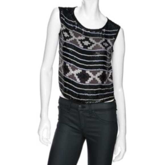 Chan Luu Aztec Print Sequin Top