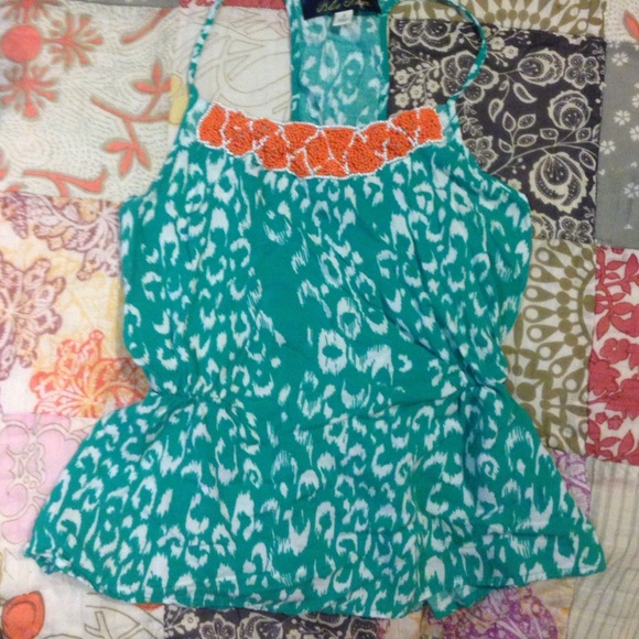 Francesca's turquoise top with orange beading