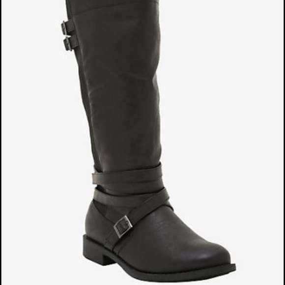 Tall Rider boots, black metal straps- TORRID